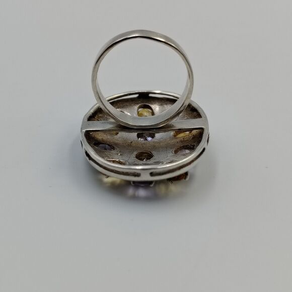 Sterling Silver 925 Amethyst Citrine Statement Oval Shield Shape Ring Sz 8 - Picture 14 of 16